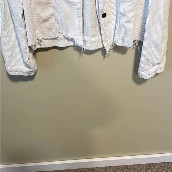 POL White Denim Corduroy Jacket Size Large Distressed hem - Picture 3 of 6